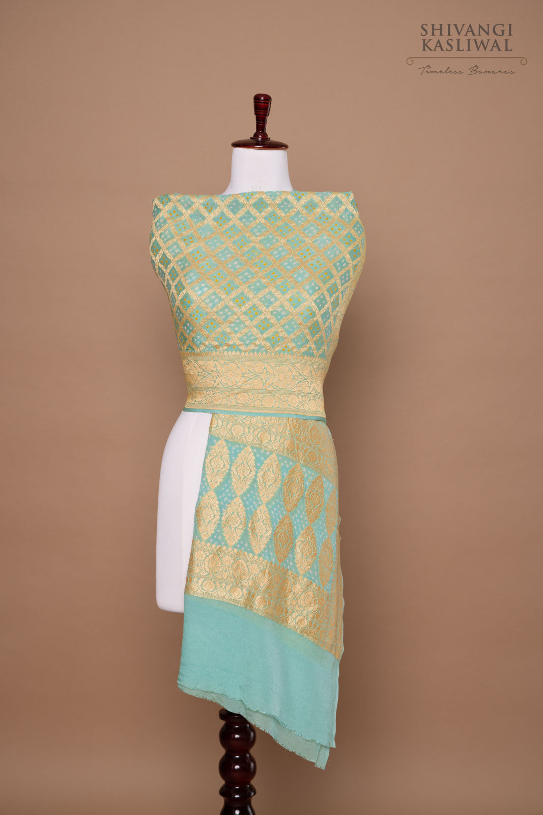 Shaded Blue Handwoven Banarasi Georgette Bandhani Dupatta