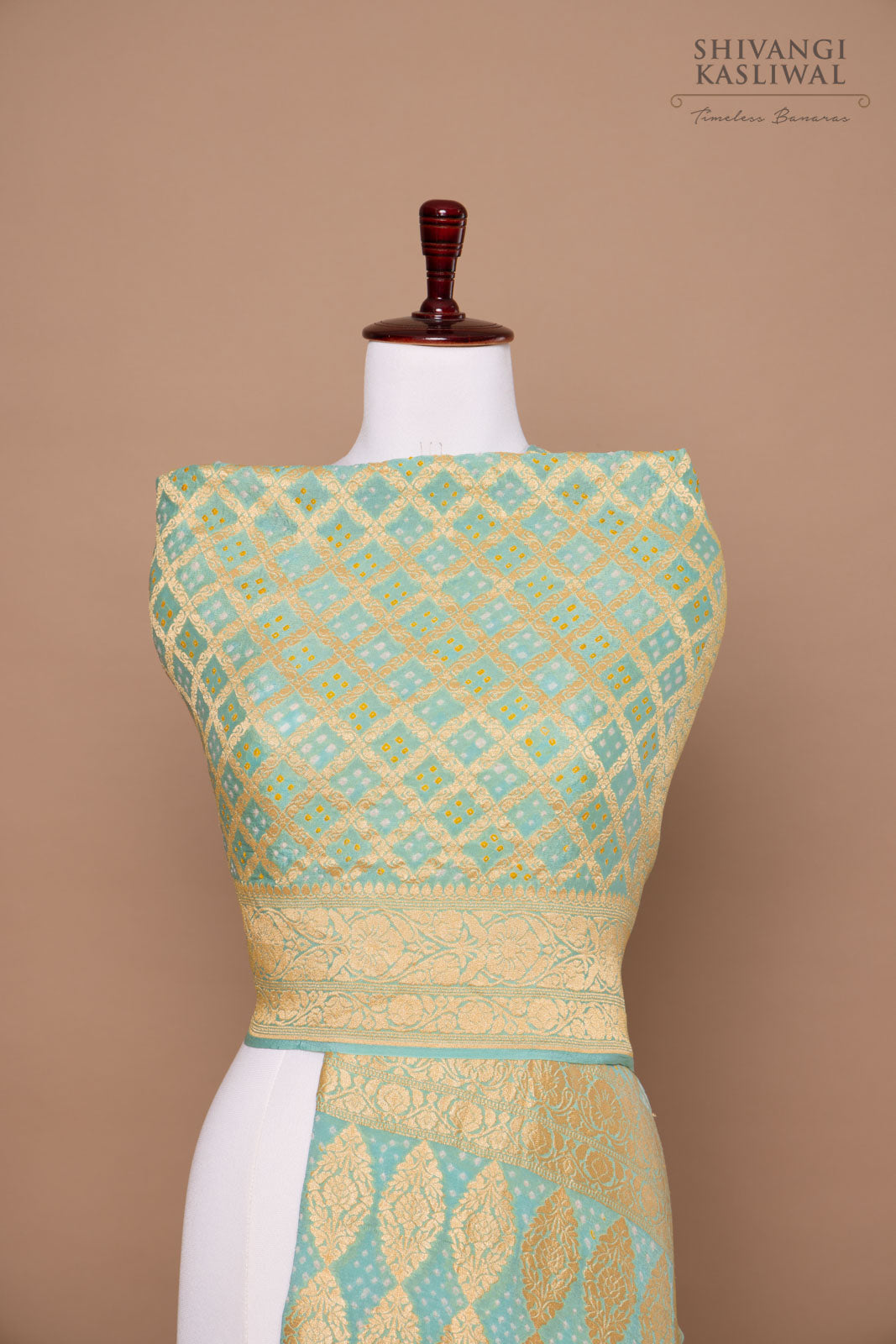Shaded Blue Handwoven Banarasi Georgette Bandhani Dupatta