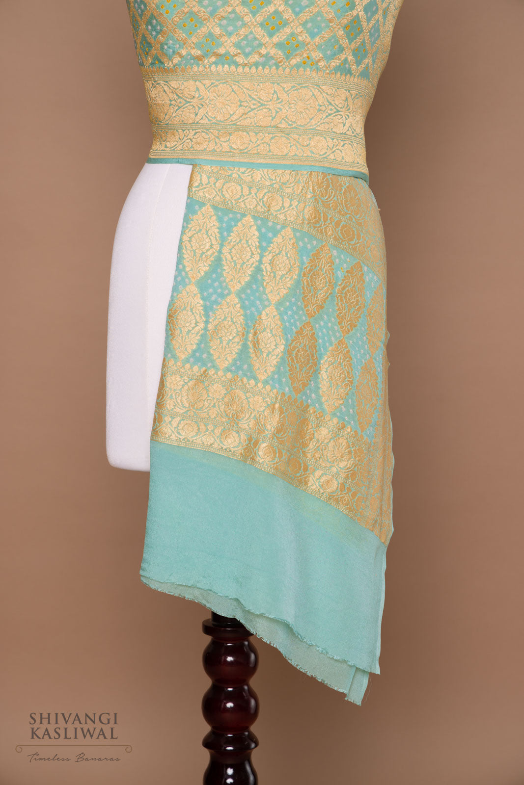 Shaded Blue Handwoven Banarasi Georgette Bandhani Dupatta