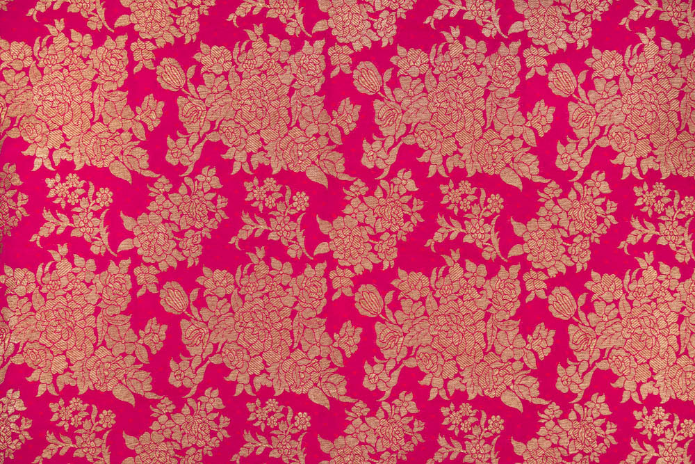 Red Pink Handwoven Banarasi Silk Fabric