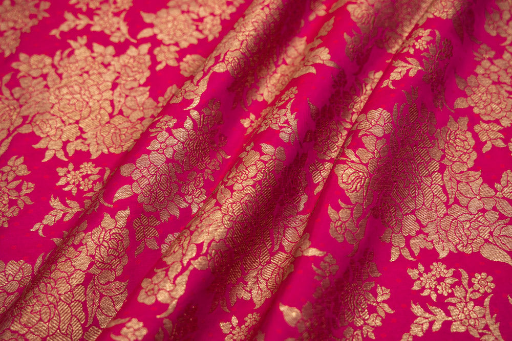 Red Pink Handwoven Banarasi Silk Fabric