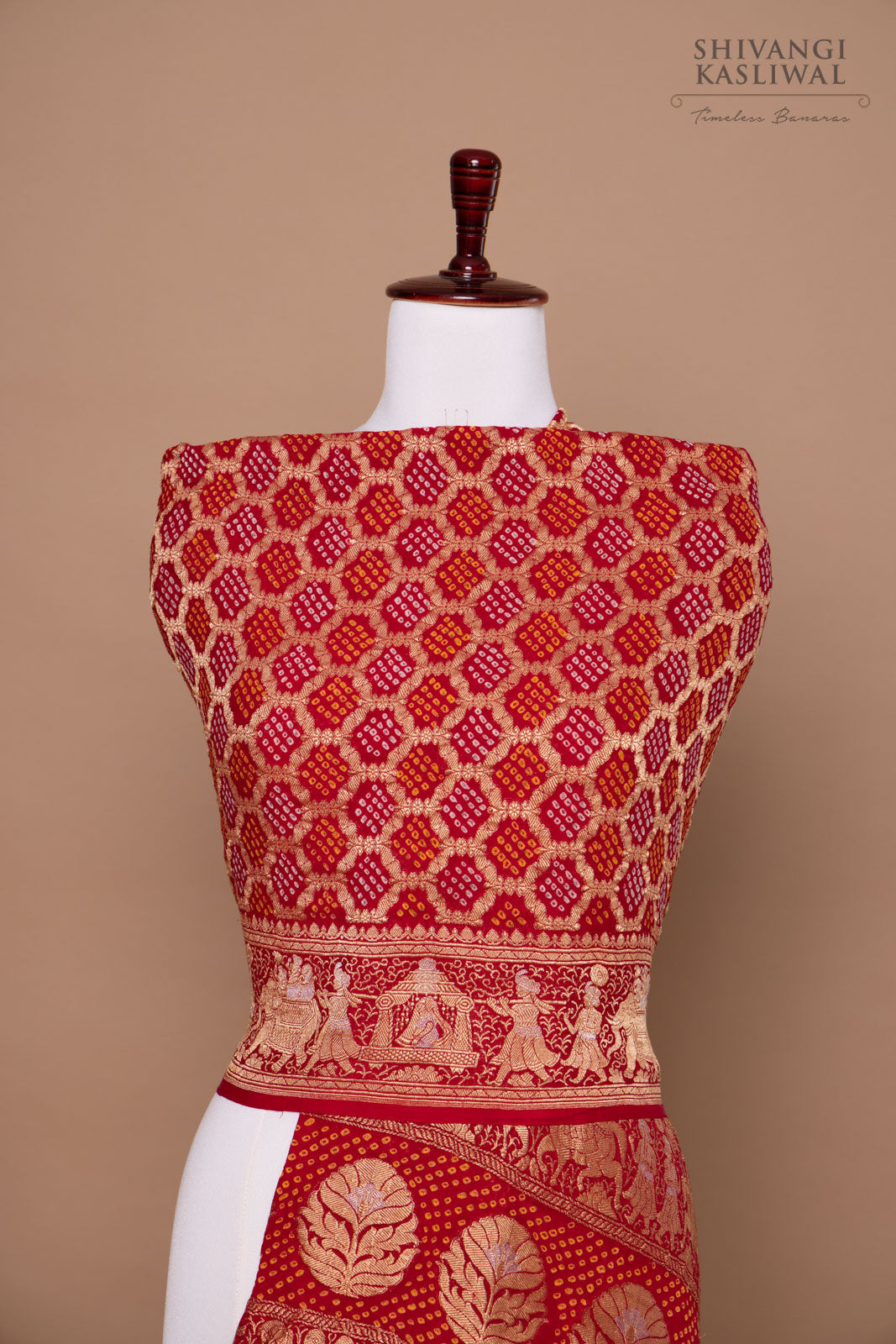 Red Handwoven Banarasi Georgette Bandhani Dupatta