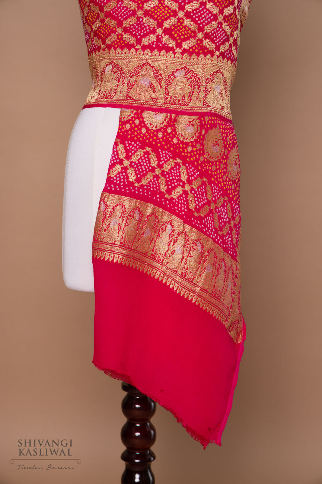 Pink Handwoven Banarasi Georgette Bandhani Dupatta