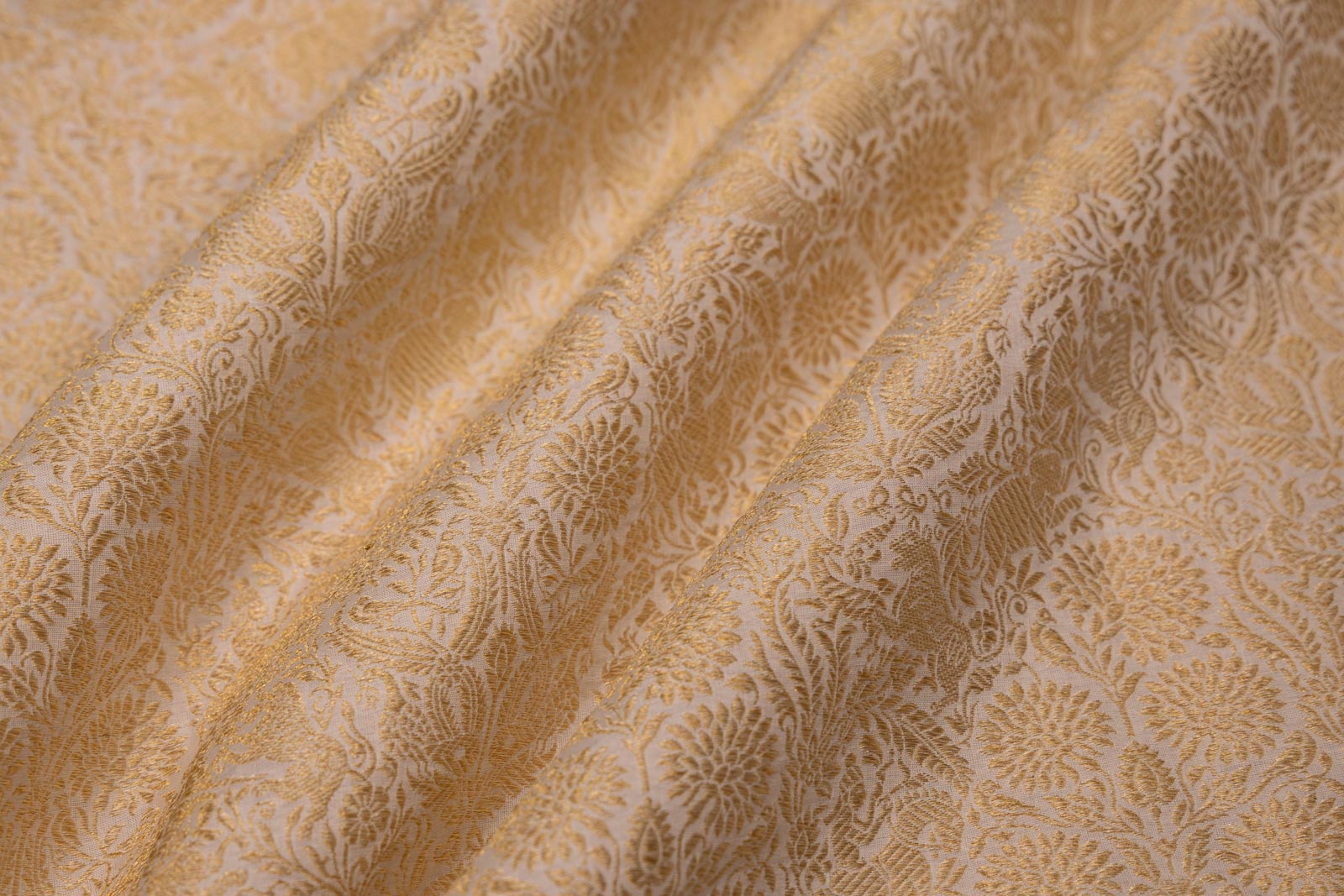 Off-White Handwoven Banarasi Silk Fabric