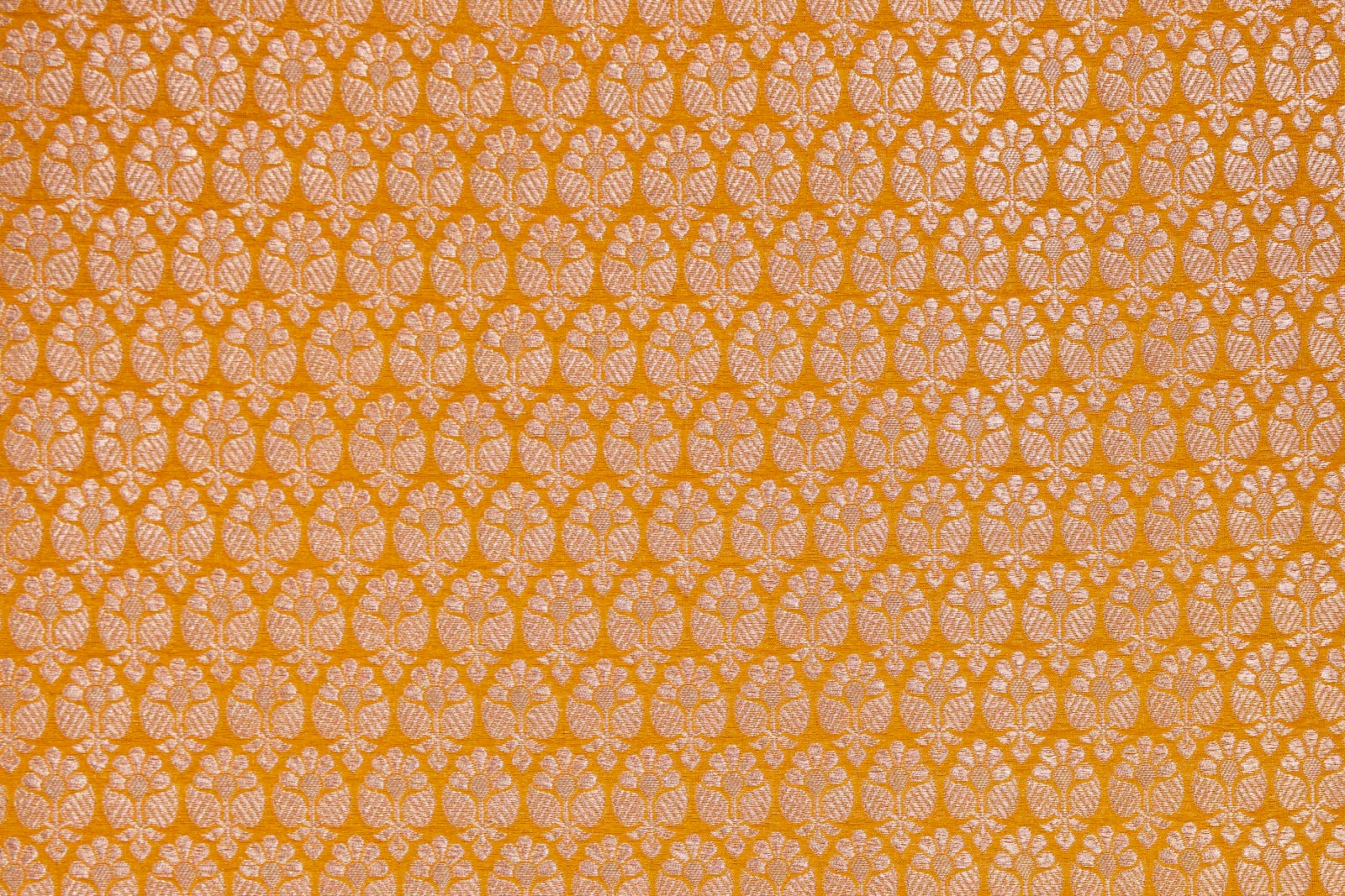 Orangey Yellow Handwoven Banarasi Brocade Fabric