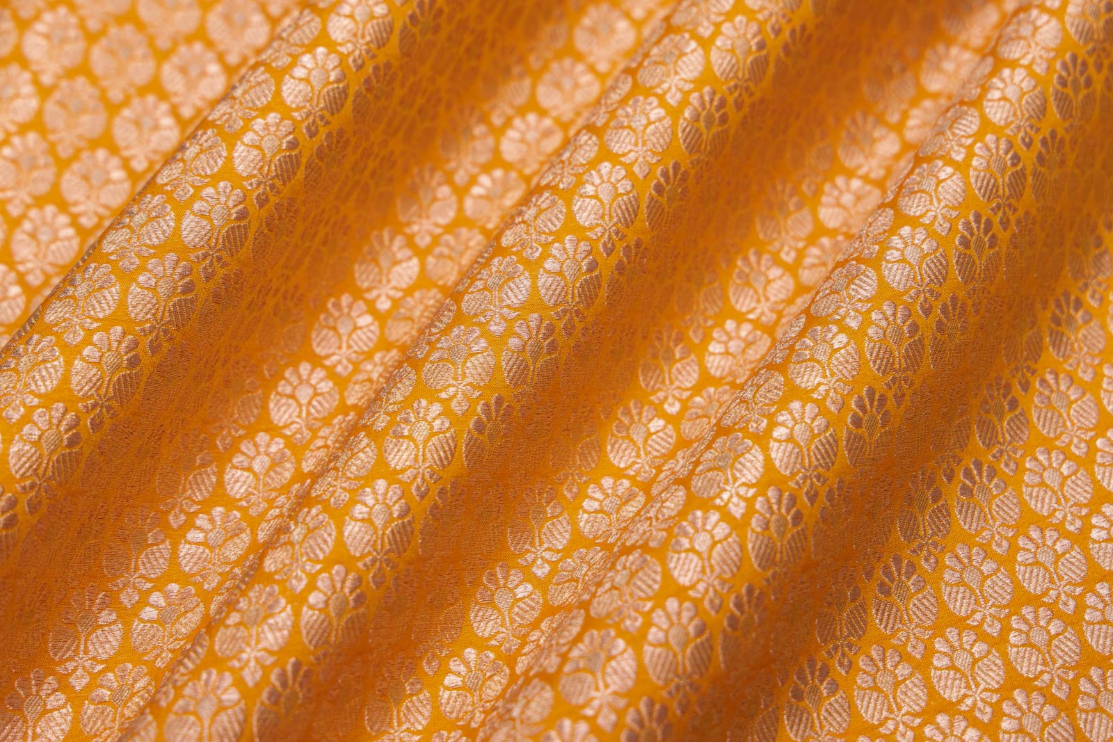 Orangey Yellow Handwoven Banarasi Brocade Fabric