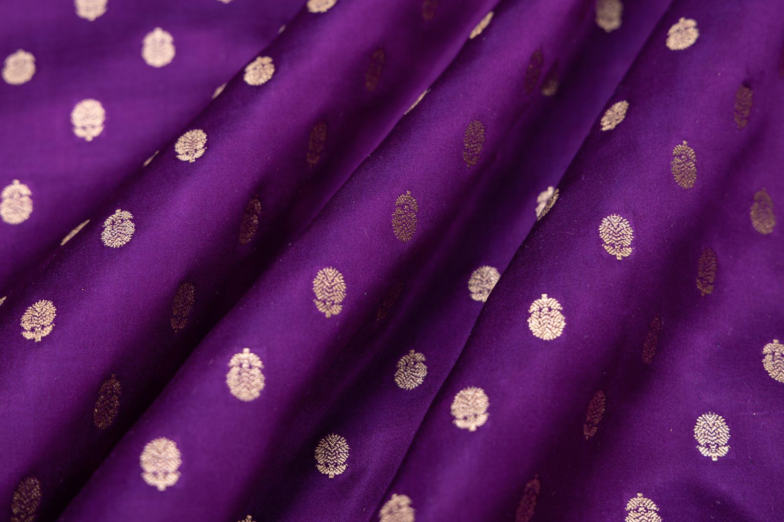 Purple Handwoven Banarasi Satin Silk Fabric