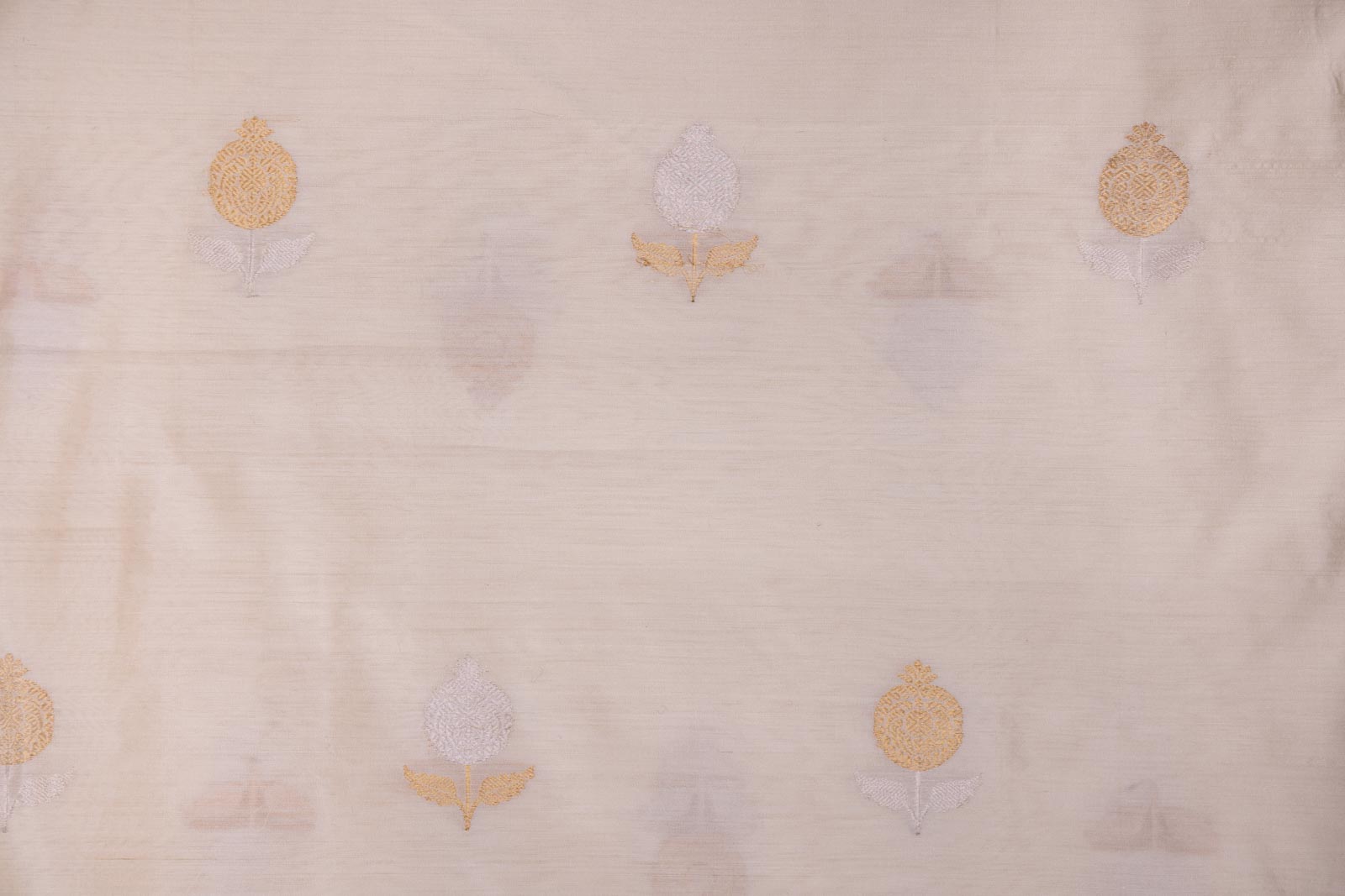 Off-White Handwoven Banarasi Chiniya Silk Fabric