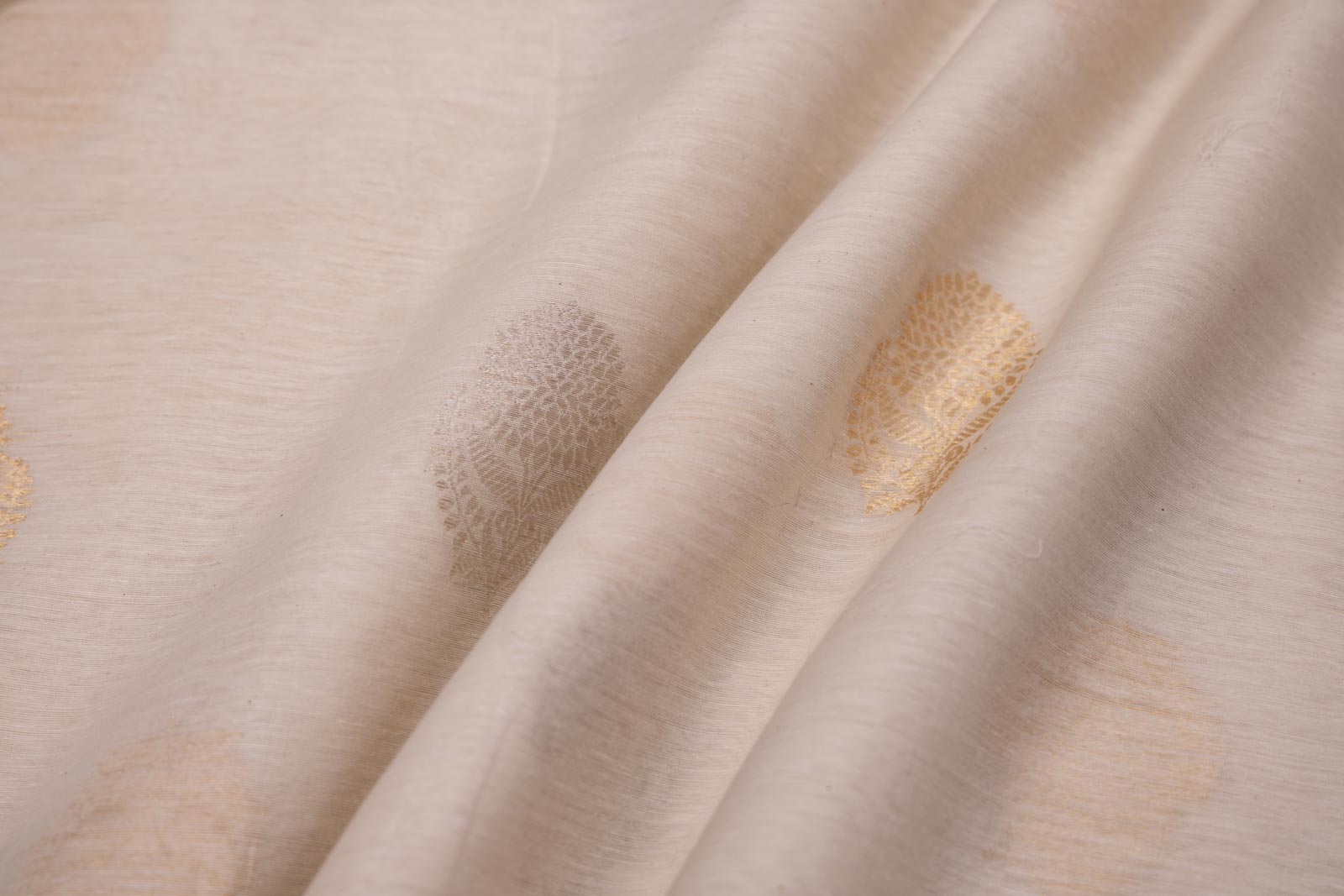 Off-White Handwoven Banarasi Cotton Fabric