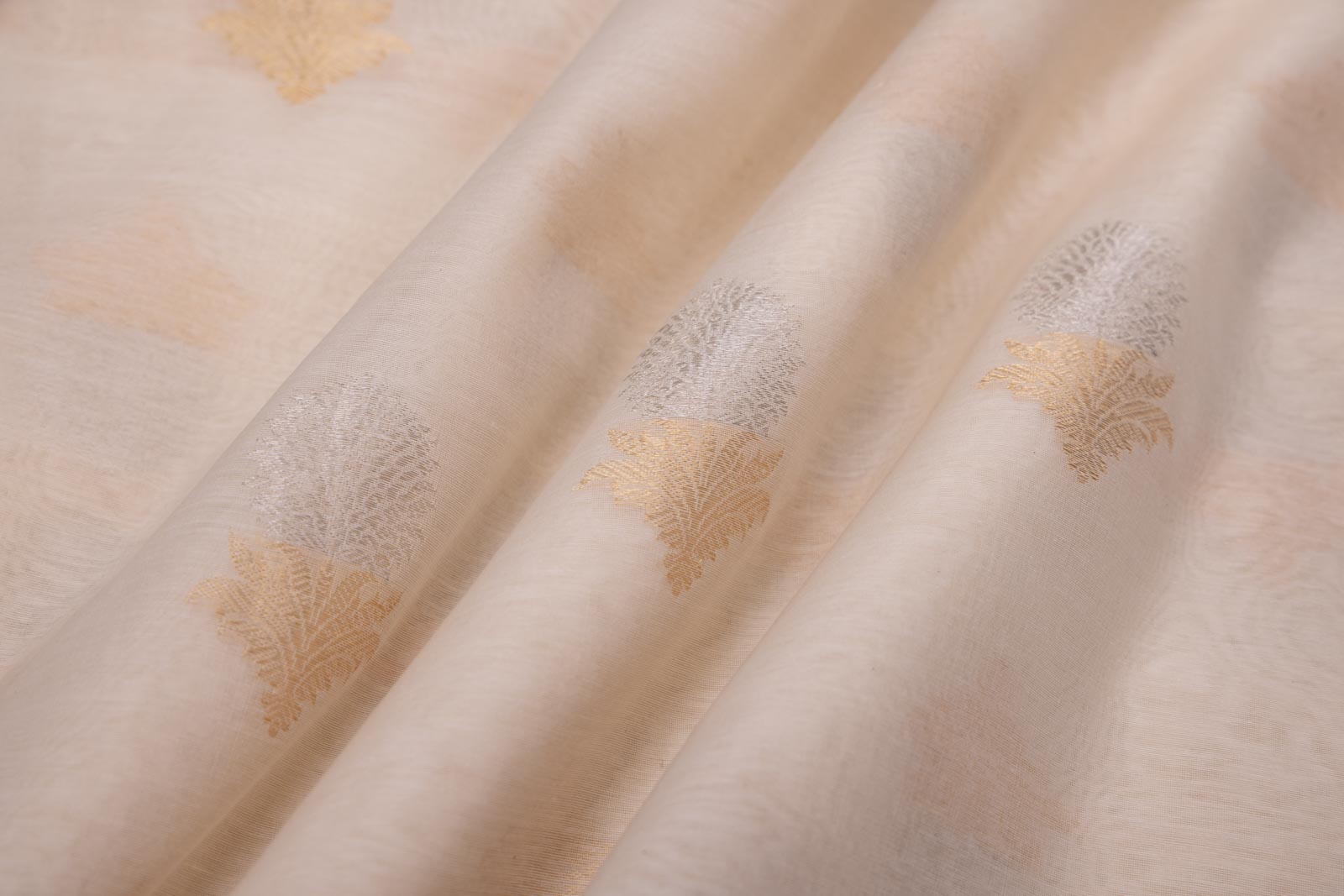 Off-White Handwoven Banarasi Cotton Fabric