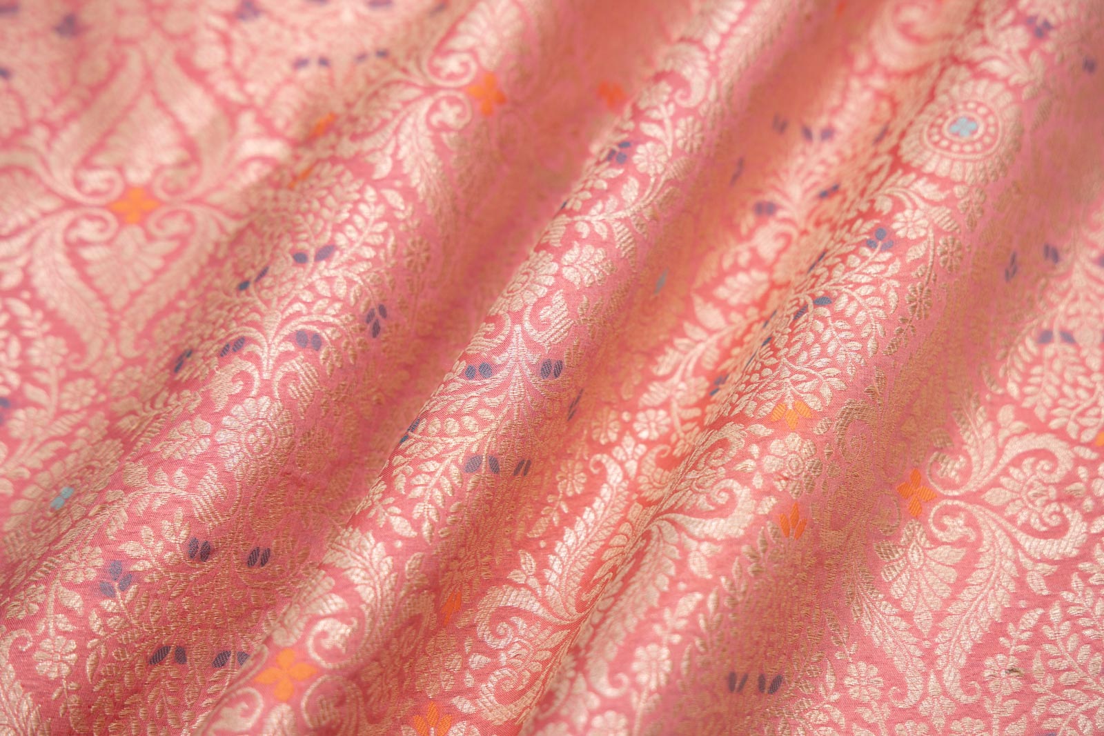 Peach Pink Handwoven Banarasi Brocade Fabric