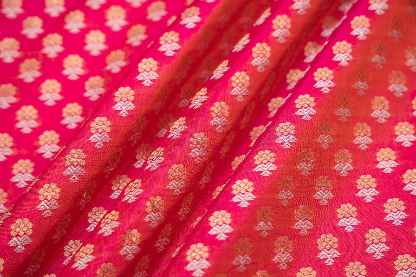 Pink Dual Tone Handwoven Banarasi Silk Fabric
