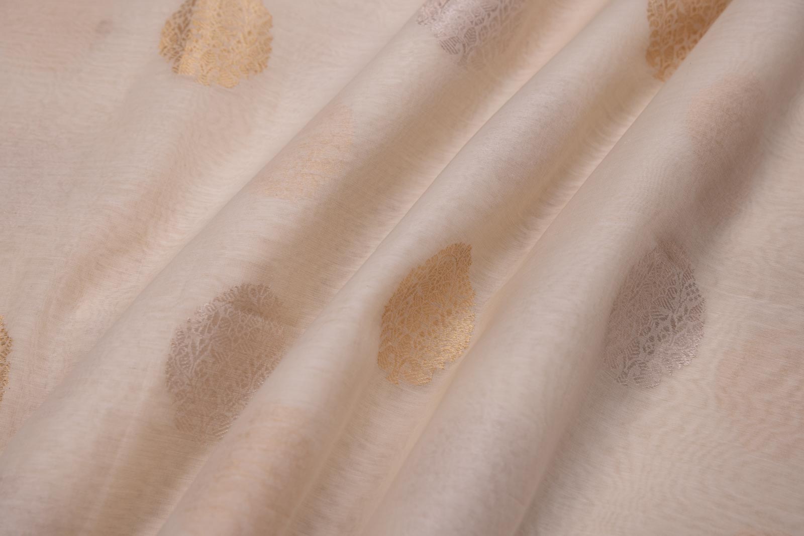 Off-White Handwoven Banarasi Cotton Fabric