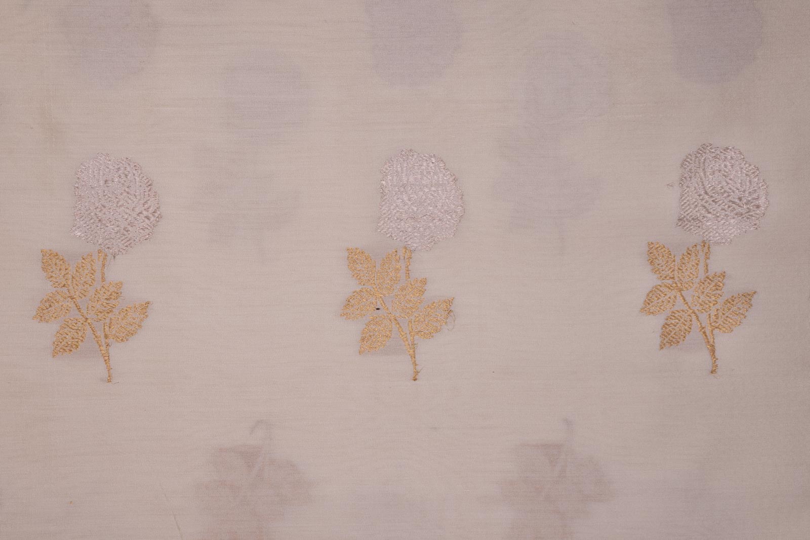 Off-White Handwoven Banarasi Chiniya Silk Fabric