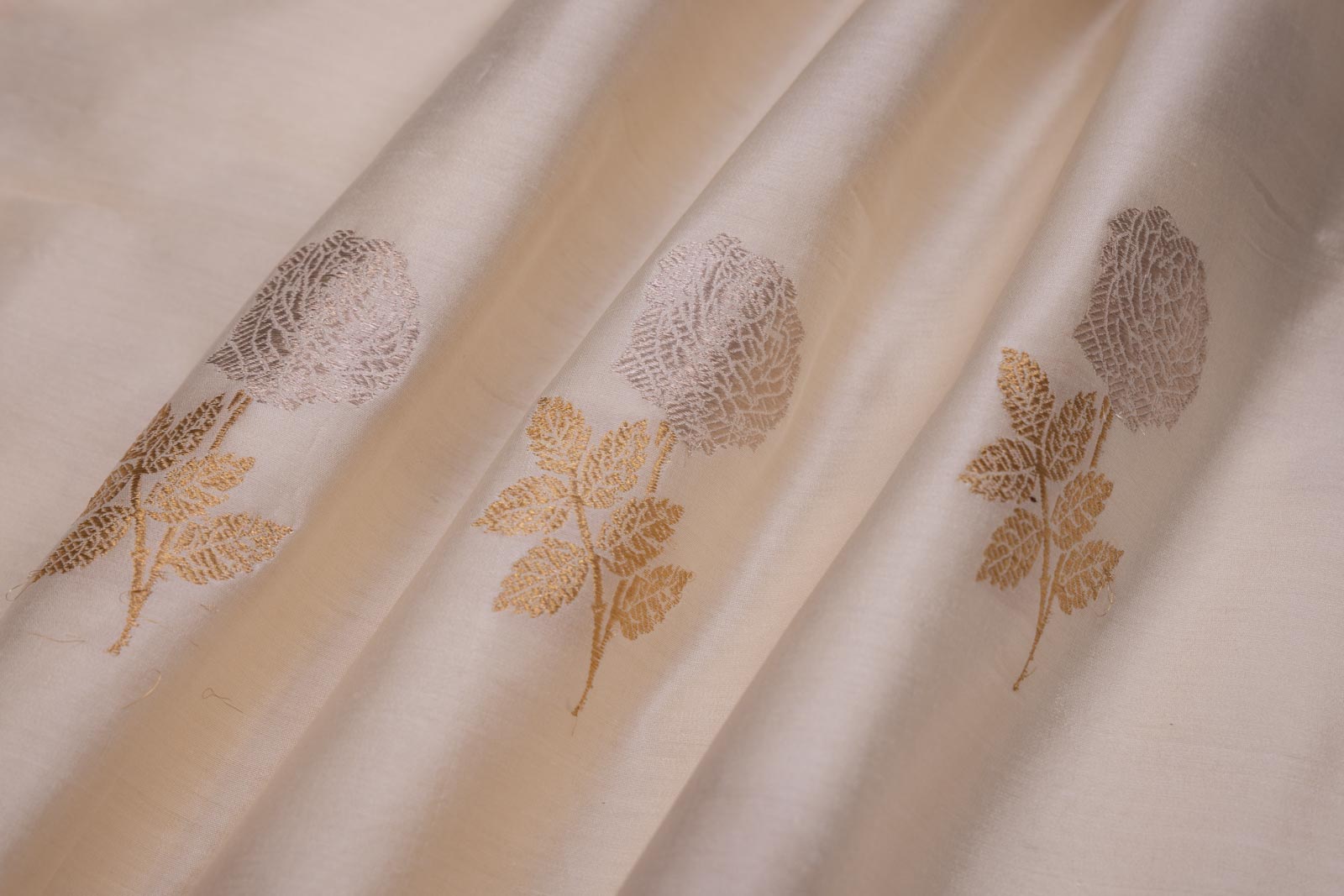 Off-White Handwoven Banarasi Chiniya Silk Fabric