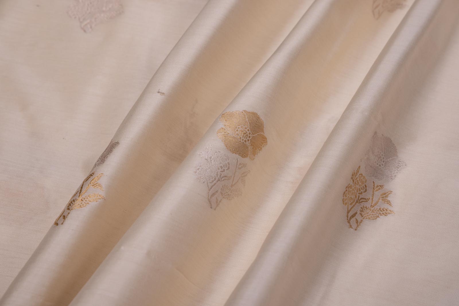 Off-White Handwoven Banarasi Chiniya Silk Fabric