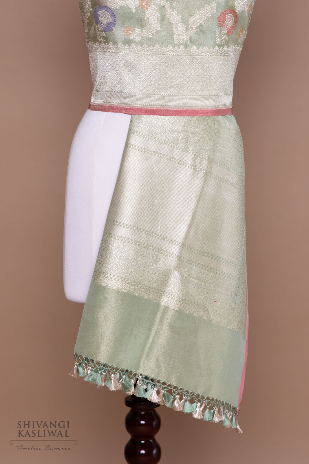 Pista Green Handwoven Banarasi Kadhua Tissue Silk Dupatta
