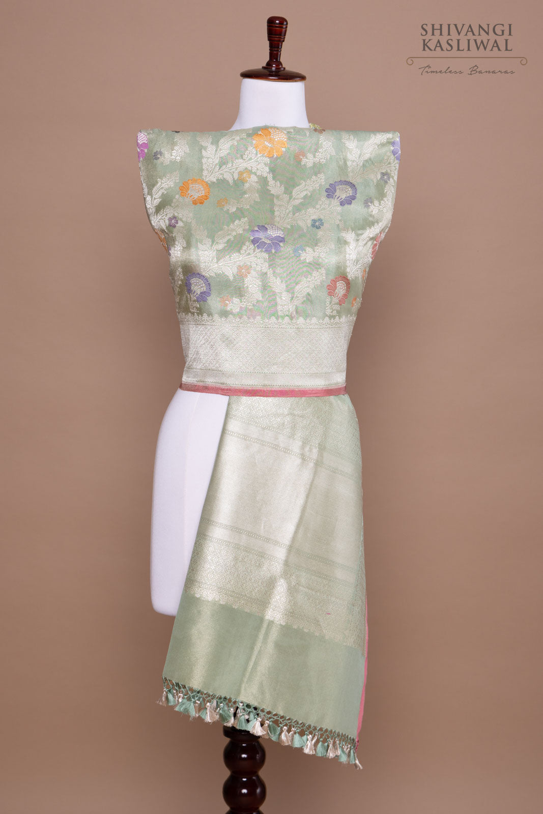 Pista Green Handwoven Banarasi Kadhua Tissue Silk Dupatta