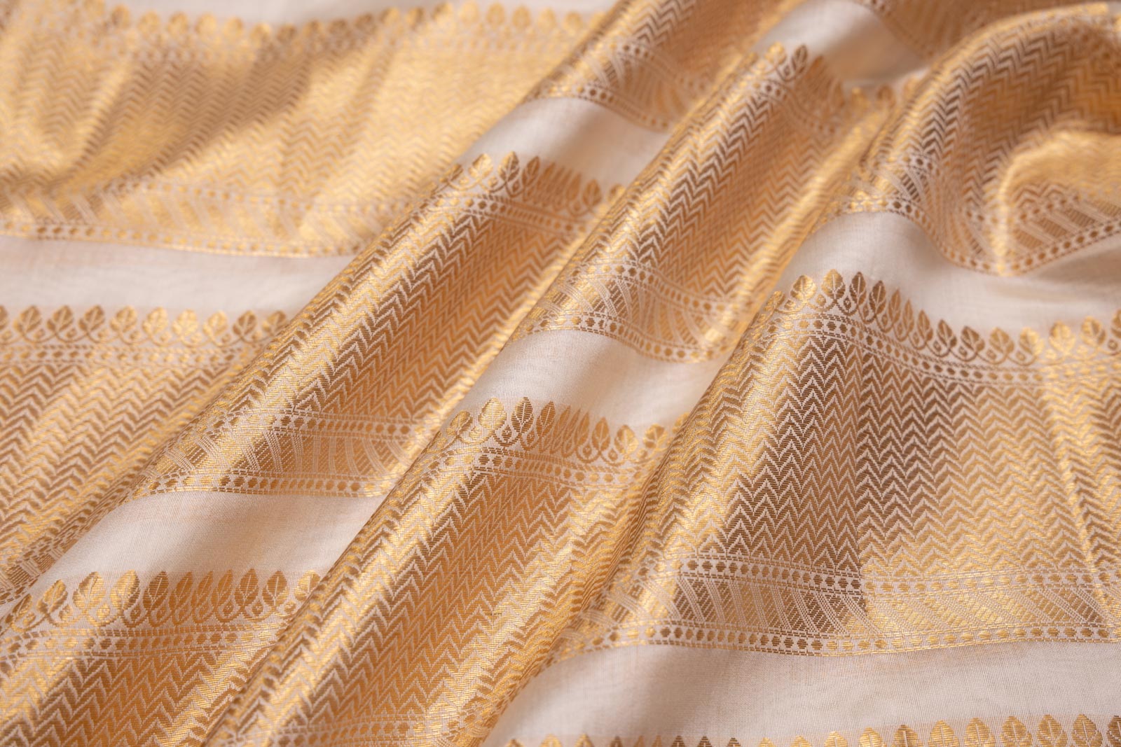 Off-White Handwoven Banarasi Silk Fabric