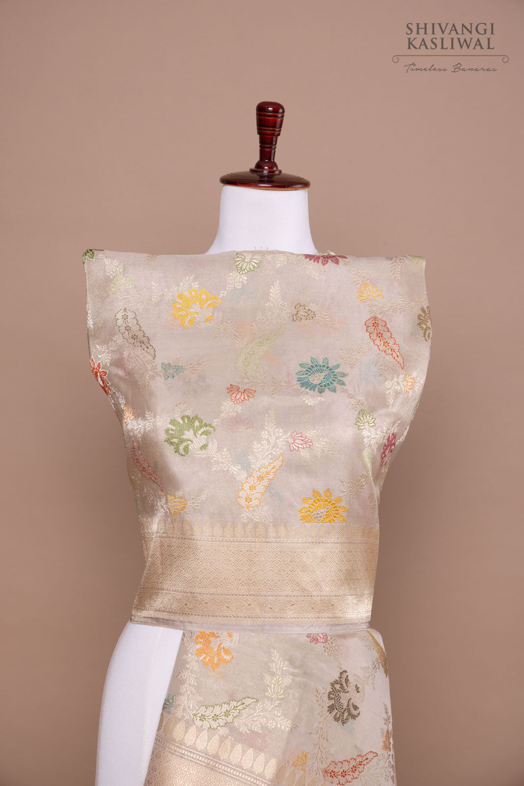 Off-White Handwoven Banarasi Kadhua Tissue Silk Dupatta