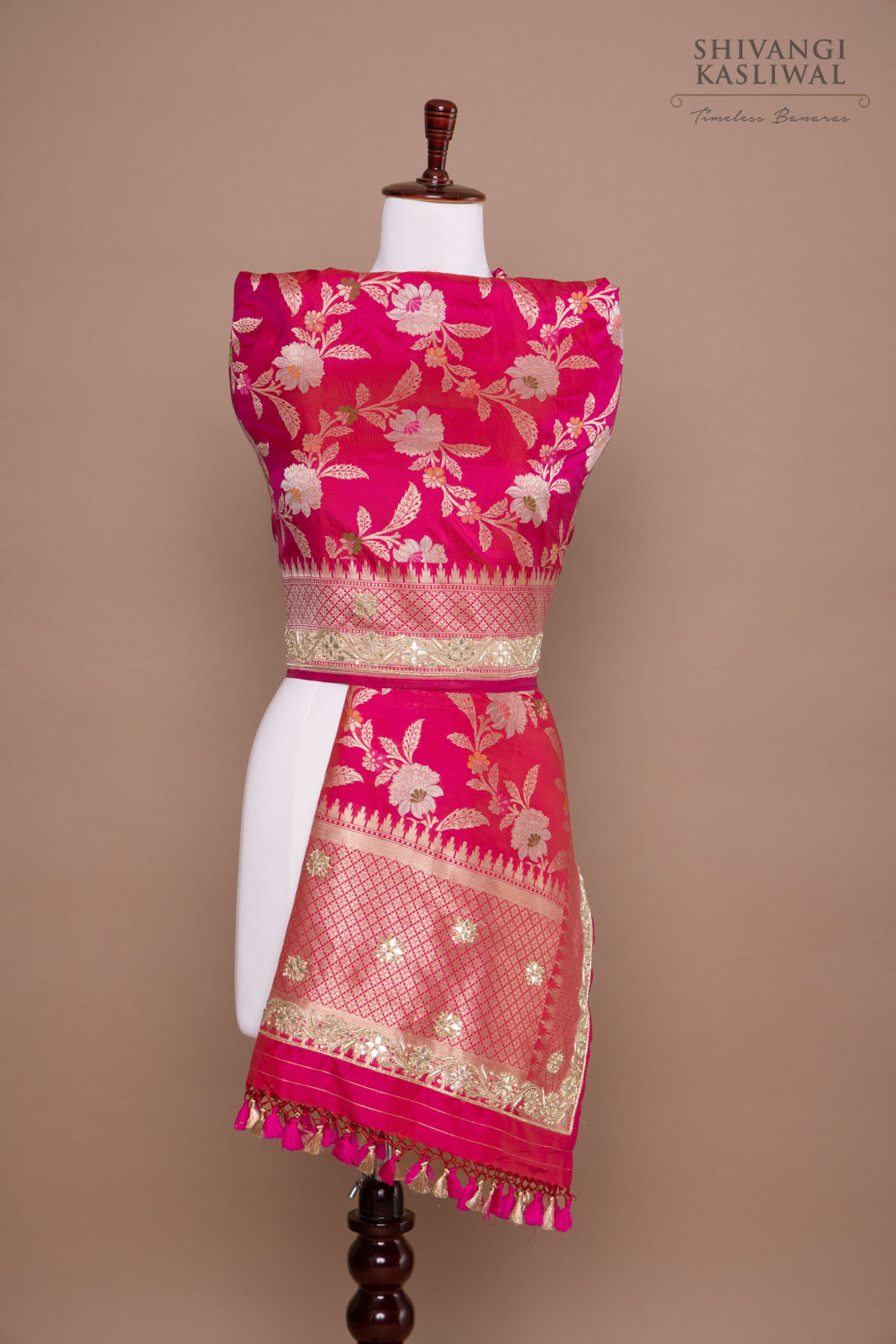 Pink Handwoven Banarasi Silk Dupatta with Hand Embroidery