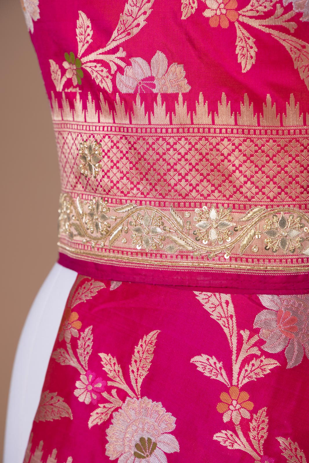 Pink Handwoven Banarasi Silk Dupatta with Hand Embroidery