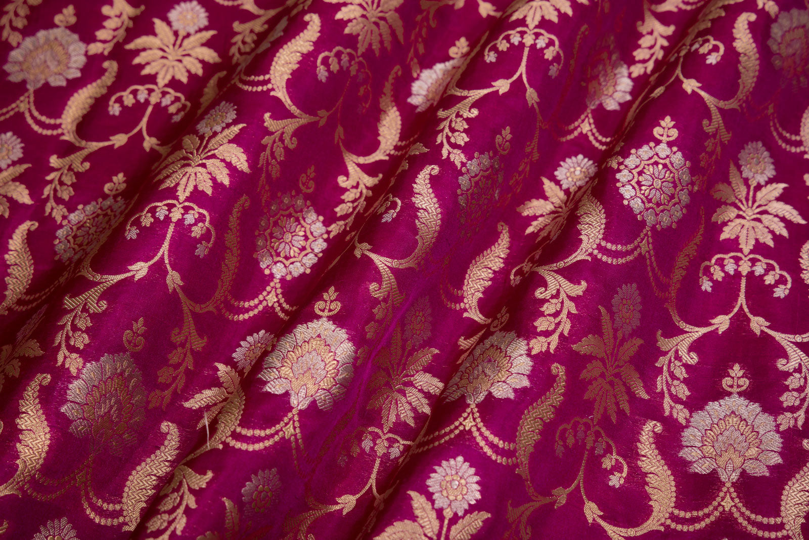 Magenta Pink Handwoven Banarasi Silk Fabric