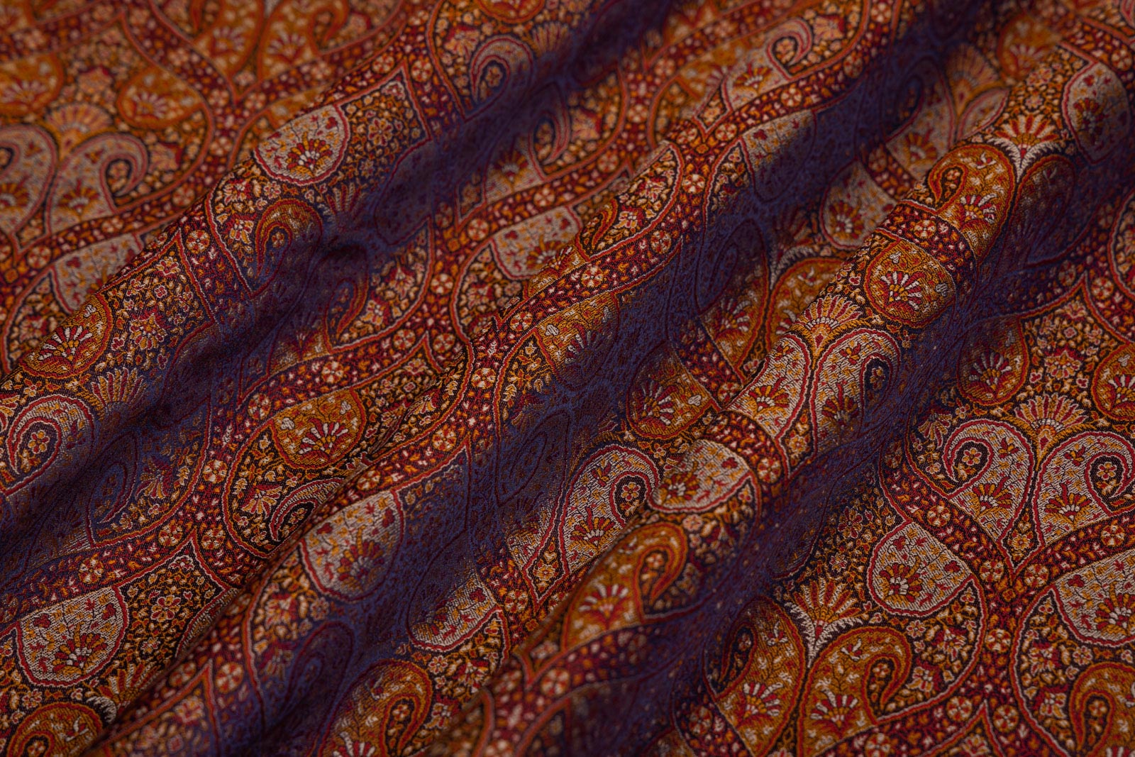 Navy Blue Handwoven Banarasi Tanchoi Silk Fabric