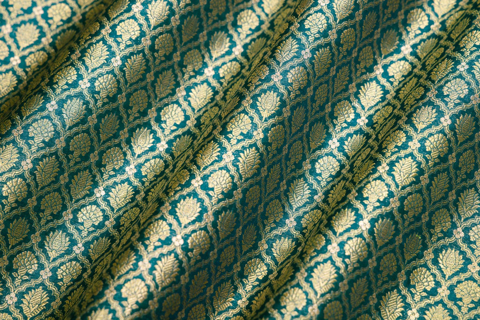 Peacock Blue Handwoven Banarasi Brocade Fabric