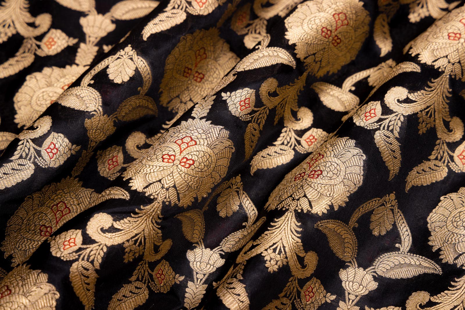 Black Handwoven Banarasi Silk Fabric