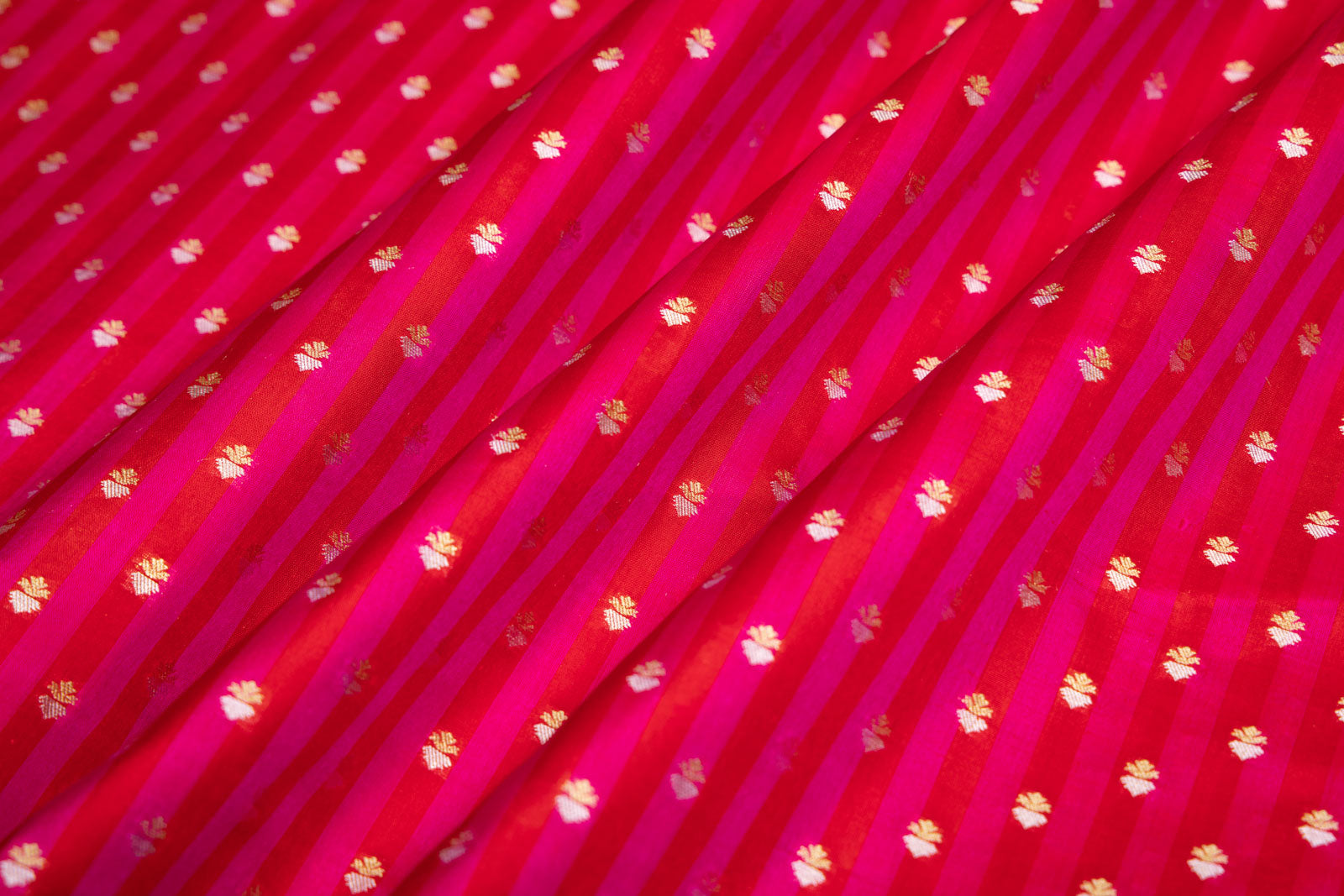 Red Pink Handwoven Banarasi Silk Fabric