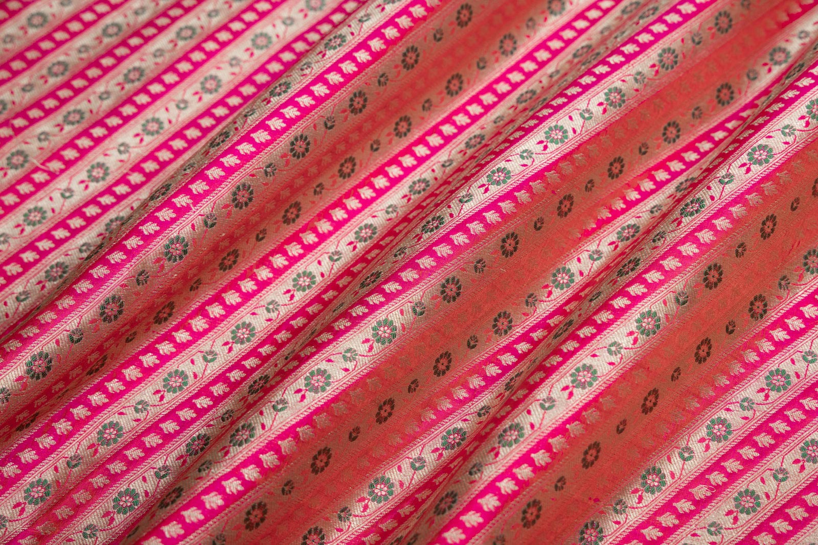 Pink Dual Tone Handwoven Banarasi Silk Fabric