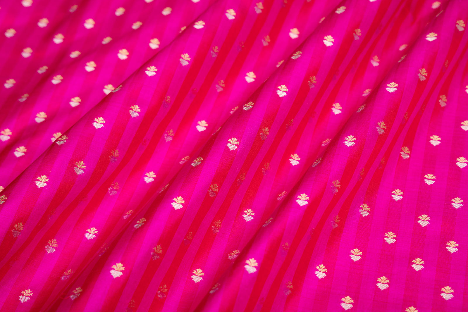 Pink Red Handwoven Banarasi Silk Fabric