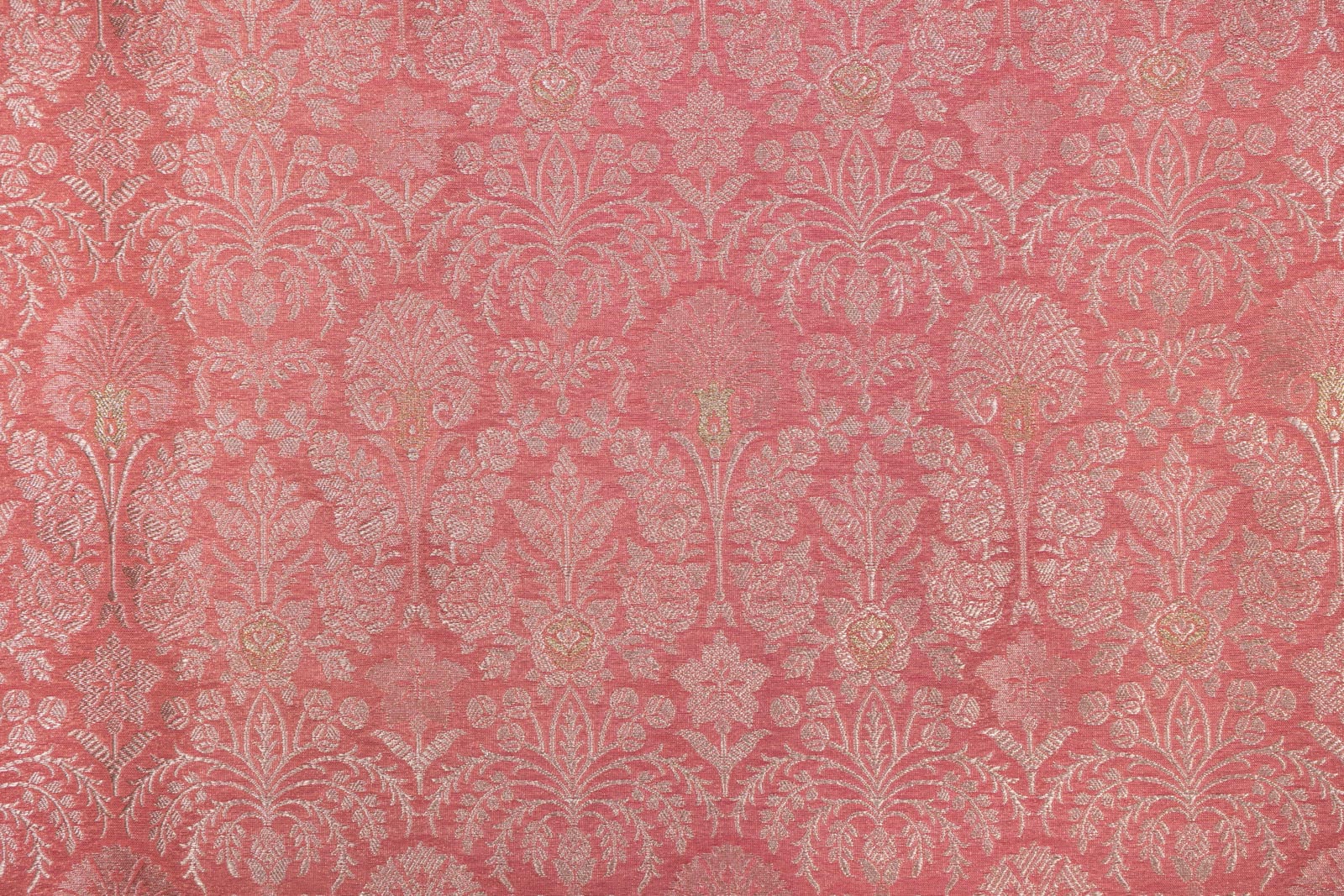 Peach Pink Handwoven Banarasi Brocade Fabric