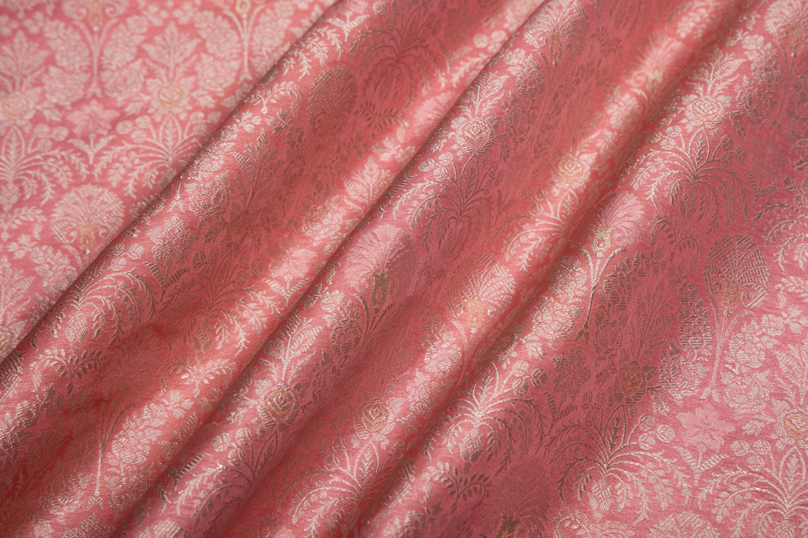 Peach Pink Handwoven Banarasi Brocade Fabric