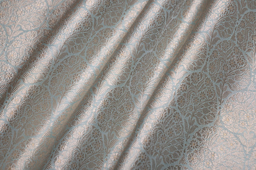 Powder Blue Handwoven Banarasi Brocade Fabric