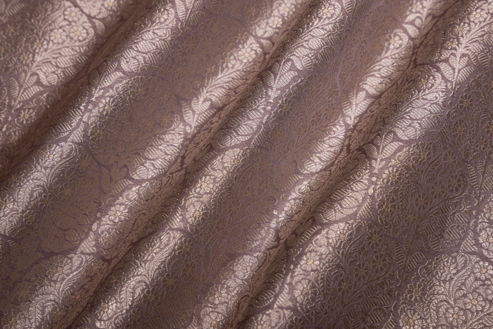 Greyish Brown Handwoven Banarasi Brocade Fabric