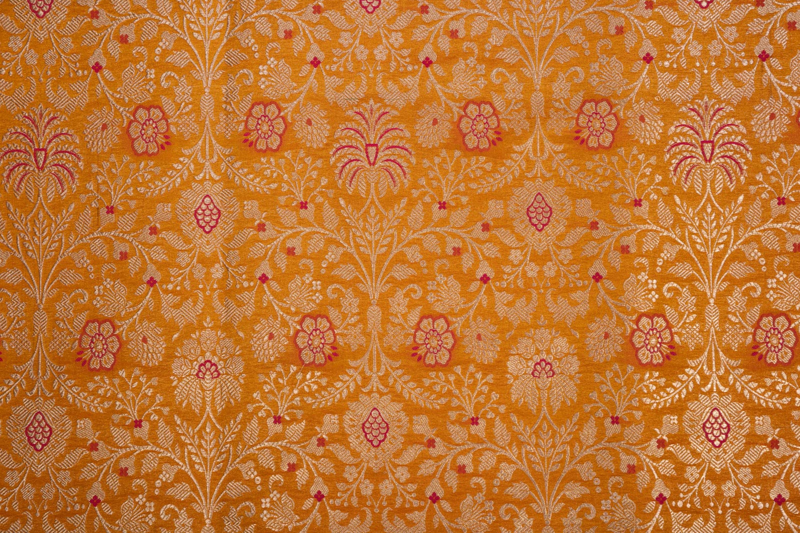 Orange Handwoven Banarasi Brocade Fabric