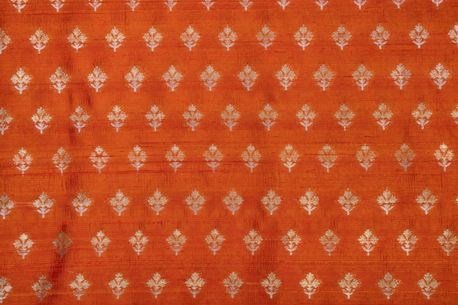 Orange Handwoven Banarasi Raw Silk Fabric
