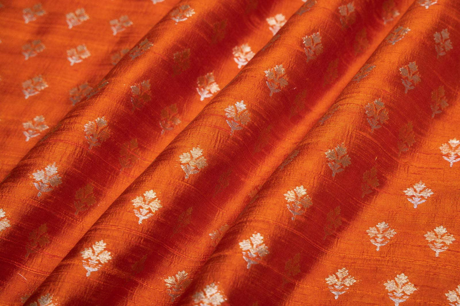 Orange Handwoven Banarasi Raw Silk Fabric