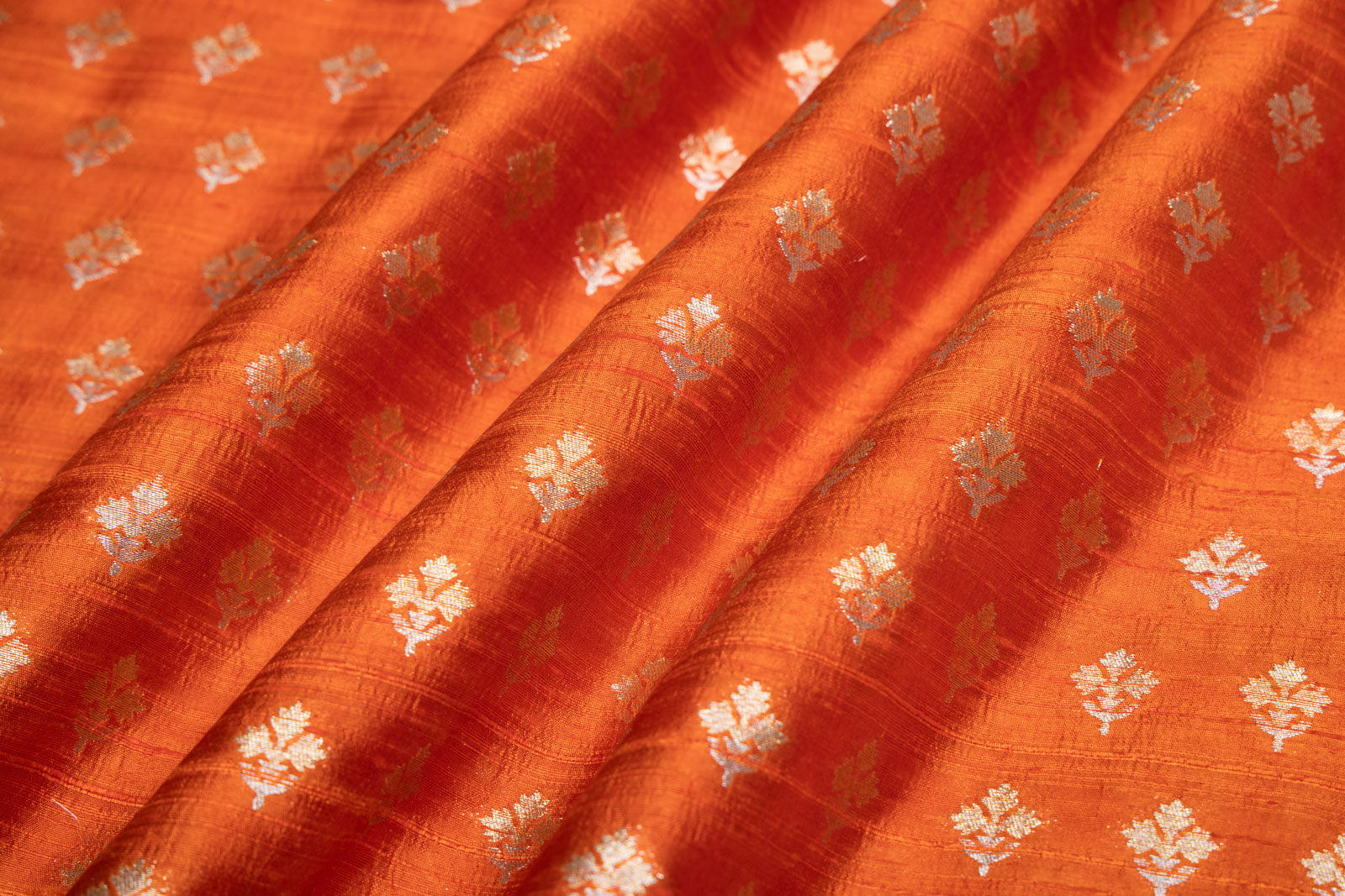 Orange Handwoven Banarasi Raw Silk Fabric
