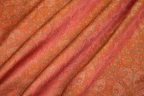 Orange Pink Handwoven Banarasi Tanchoi Silk Fabric