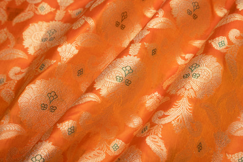 Orange Handwoven Banarasi Silk Fabric