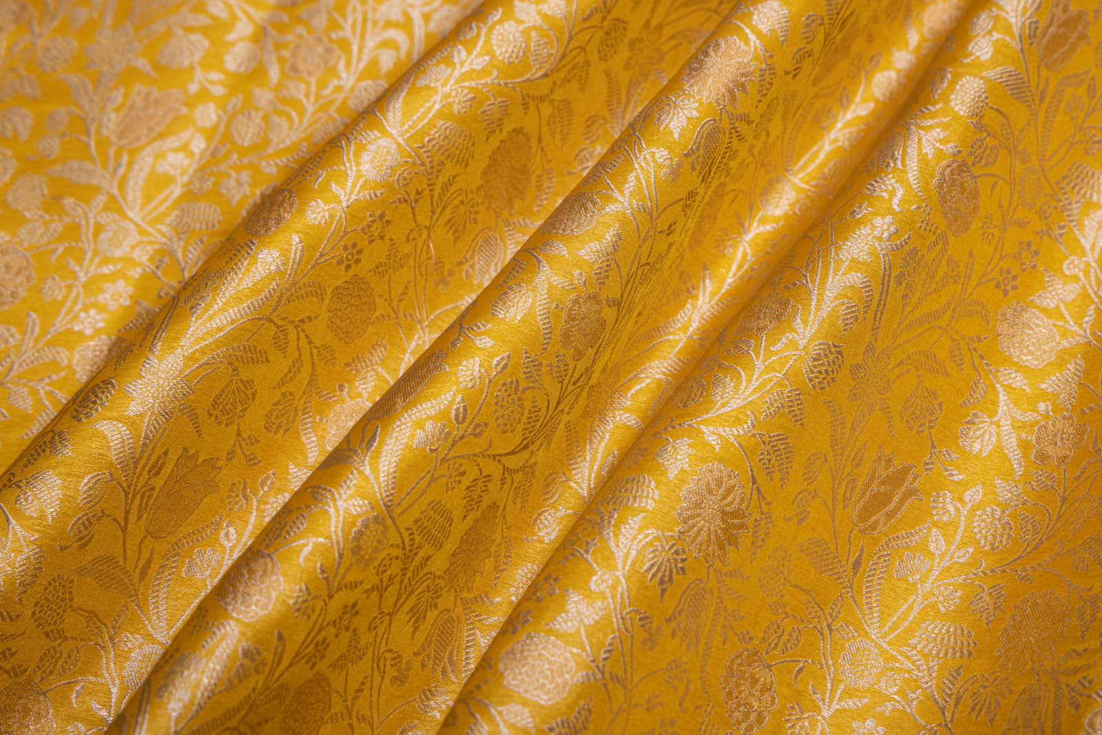 Yellow Handwoven Banarasi Brocade Fabric