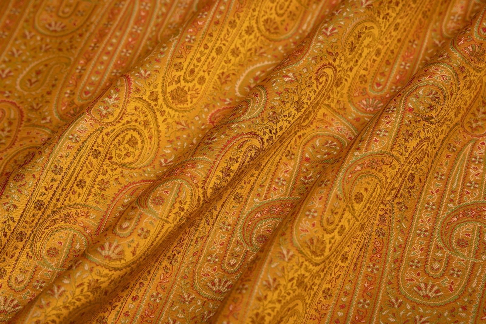 Yellow Handwoven Banarasi Tanchoi Silk Fabric