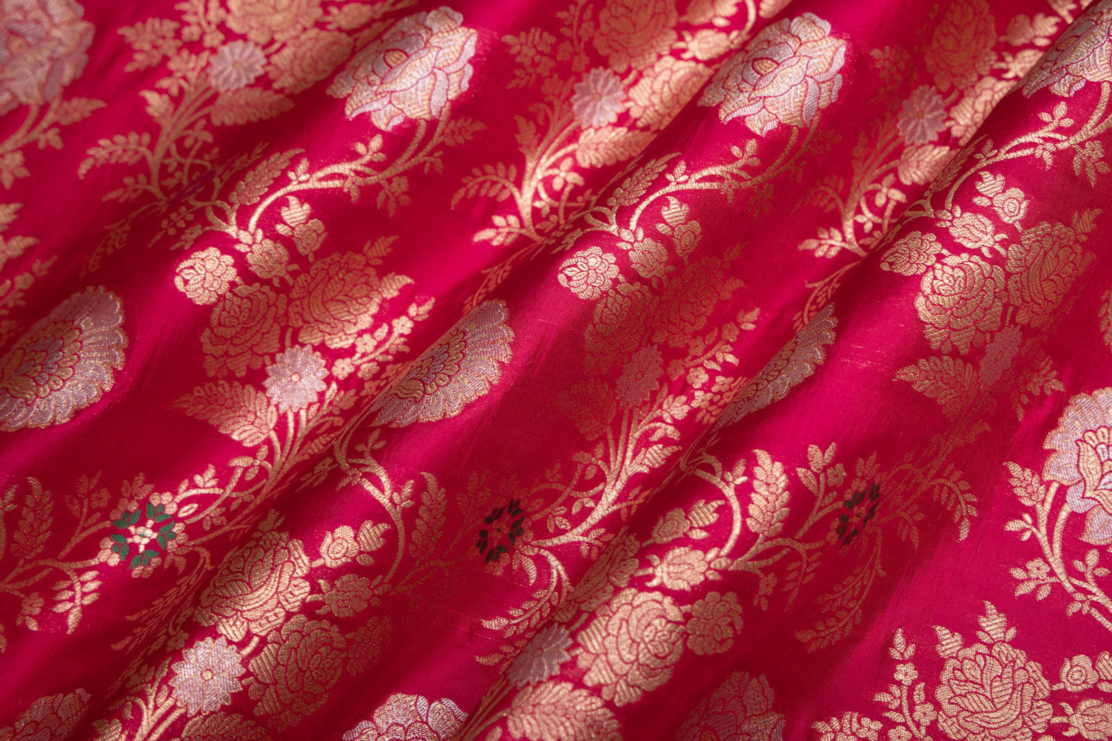 Pink Dual Tone Handwoven Banarasi Silk Fabric