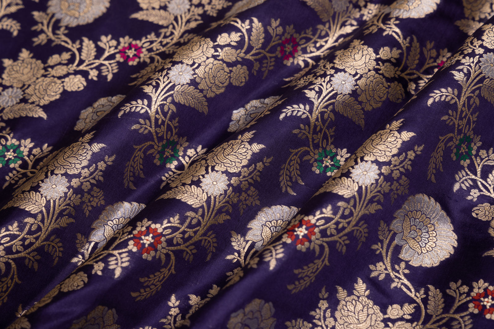Navy Blue Handwoven Banarasi Silk Fabric