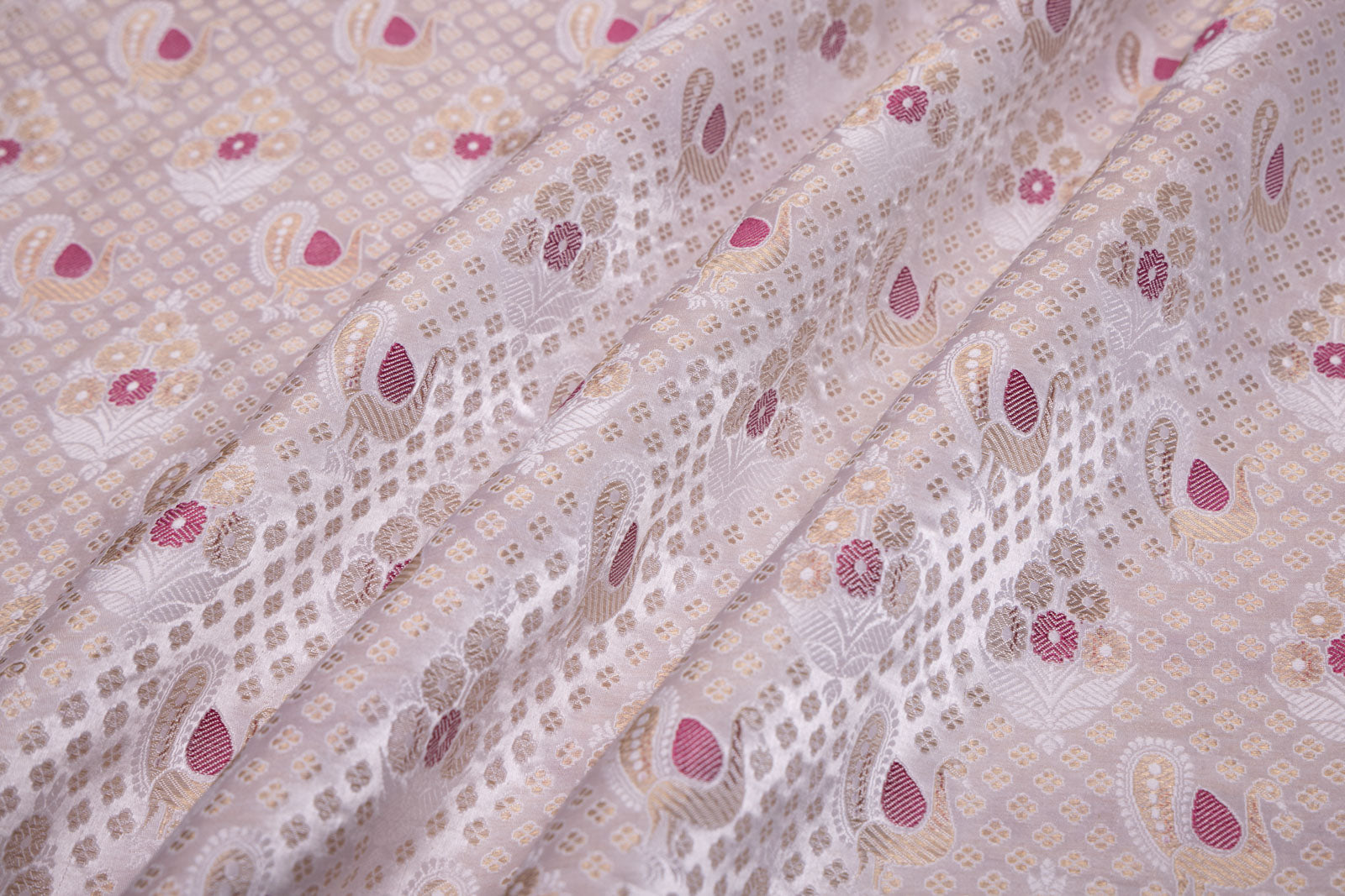Off-White Handwoven Banarasi Gajji Silk Fabric
