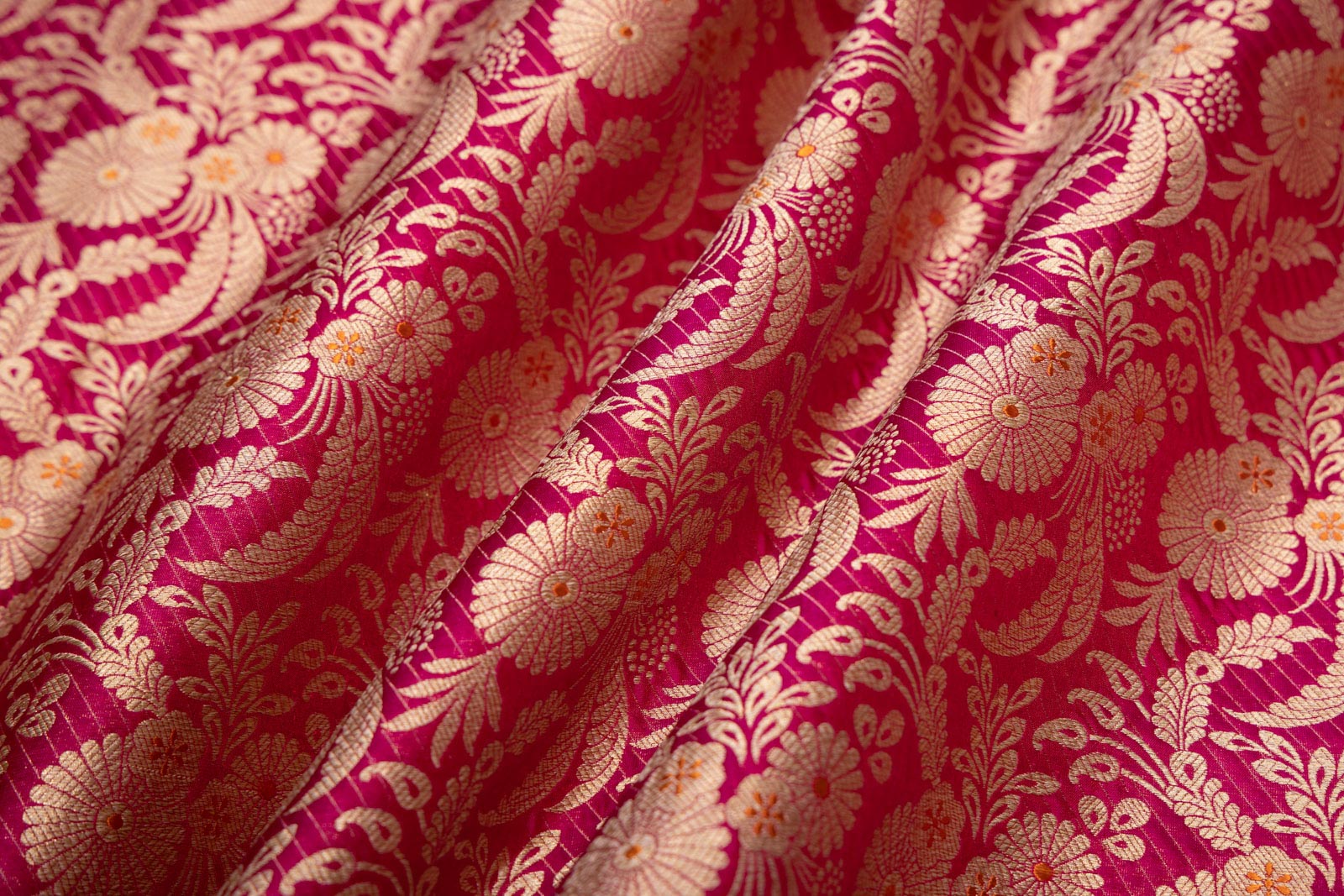 Fuchsia Pink Handwoven Banarasi Silk Fabric