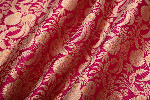 Fuchsia Pink Handwoven Banarasi Silk Fabric